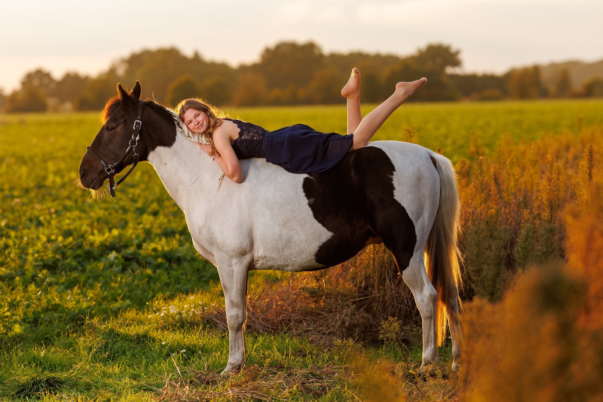 Pferdefotografie Hannover – Mädchen mit Pferd im Sonnenuntergang